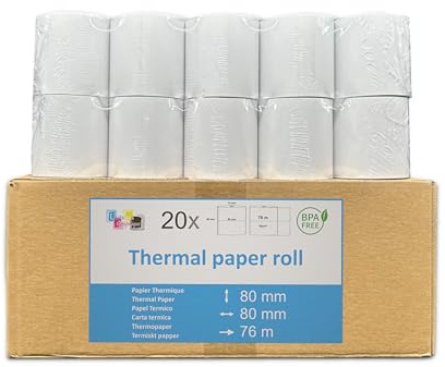 20 Bobines Papier thermique pour EPSON TM-T20II SERIES et WELQUIC 80 mm recharge standard TPV rouleau 80 x 80 X 12 mm, 50g standard adapté a toutes imprimantes. Marque UNIVERS GRAPHIQUE Ref UGEPSONTH