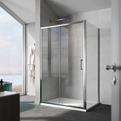 ELEGANT 1200 x 700mm Modern Sliding Shower Enclosure Cubicle 8mm Safety Easy Clean Glass Reversible Wetroom Shower Sliding Door + Side Panel