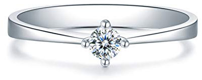 Beydodo Damen Ring Platin, Verlobungsring 4-Steg-Krappenfassung Rund Diamant 0.1ct Solitärring Hochzeit Ring Große 68 (21.6)