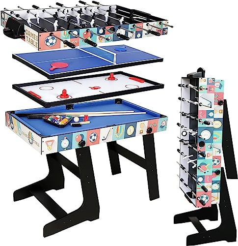 Mesa de juegos deportivos 4 en 1 multi de 4 pies, mesa combinada plegable - mesa de billar/snooker, mesa de hockey de aire, mesa de tenis de mesa, mesa de fútbol
