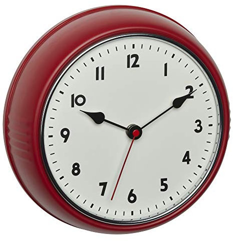 TFA Dostmann Analoge Funk-Wanduhr, 60.3541.05, Retro Design, mit Sekundenzeiger, aus Metall, rot, (l) 240 x (b) 68 x (h) 240 mm