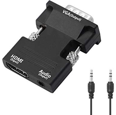 YACSEJAO HDMI to VGA Adapter with 3.5mm Audio Jack HDMI Female to VGA Male Converter，Compatible for Computer, Desktop, Laptop, PC, Monitor, Projector, HDTV, Chromebook, Roku, Xbox and More