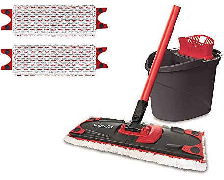 Vileda Ultramax - Set de limpieza, mopa de microfibras 2en1 para fregar y cubo con escurridor, cubo y mopa con palo telescópico para todo tipo de superficies, contiene 2 recambios adicionales