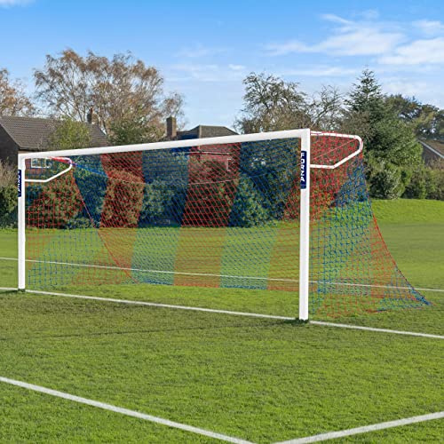 FORZA 7,3m x 2,4m vollgroßes gestreiftes Fußballtor Netz (3mm) (Einzeln) - eine Auswahl von 10 Kombinationen, um die Farbe Ihrer Mannschaft zu passen (Blau/Rot)