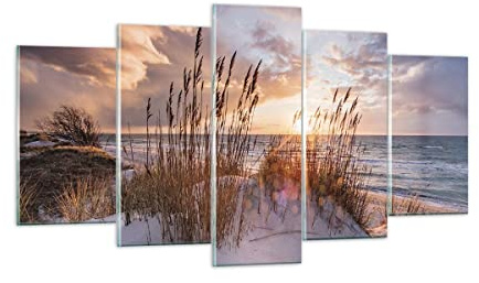 Wandbilder Dekoration Wohnzimmer Westen auf der Strand Mehrteilige Bilder auf Glas 160x85cm Glasbild Schlafzimmer Küche Set 5 teilige Wand Kunstdruck Art Groß XXL Wanddeko Modern GEA160x85-4710
