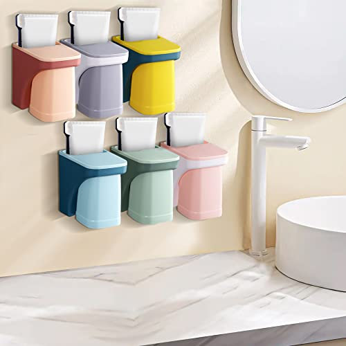 Zahnbürstenhalter Wandmontage Kunststoff, Mit Magnetischem Becher, für Badezimmer Mehrfarbig Zahnputzbecher Mit Abflussloch, Aufbewahrungs Organizer Zahnputzhalter Familie Set (Rot)