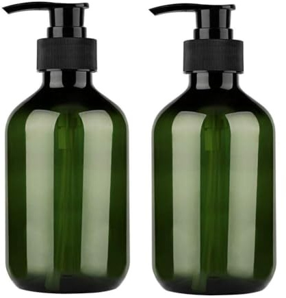 Bottiglie di Plastica con Erogatore a Pompa, 16,9 Once / 500 Ml Bottiglie a Pompa Contenitori Ricaricabili per Shampoo Lozione Balsamo Sapone Liquido, Flacone Erogatore di Sapone (Verde nerastro)