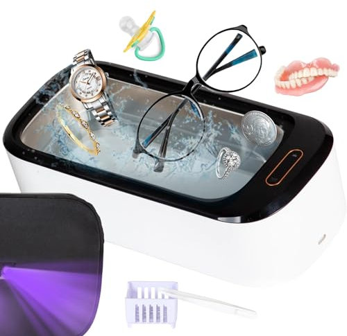 Nettoyer de bijoux à ultrasons UV-C, 550ml 46 kHz, machine à stérilisateur professionnel, portable, nettoyant de retenue à ultrasons pour les verres de nettoyage, prothèses dentaires, protège-dents