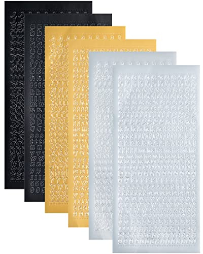 SURALIN 6 Blätter Alphabet Buchstaben Aufkleber Dekorative Zahlen Aufkleber Wachsbuchstaben für Kerzen Personalisierte Taufe Aufkleber-Gold Schwarz Silber