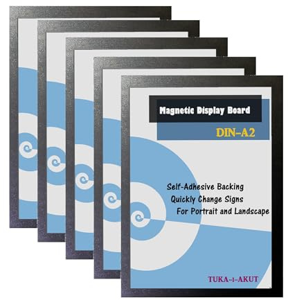 TUKA-i-AKUT 5x A2 Cornice Magnetica per Espositore, Autoadesiva Cornice per Display su Superfici Lisce Solide, Buste per Documenti Poster Cartelli Avvisi, Confezione da 5, Nero TKD8400-A2-5x