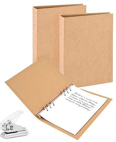 Ringbuch A5 Nachfüllbar Kraftpapier, 2 Stück Set mit Punch, Ringbuch Ordner A5 mit 6 Ringe zum Hinzufügen Broschüren-Cover Papiere Lose Blätter für Schule & Büro