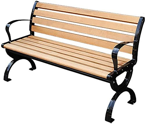 Outdoor-Bank Terrassenbank, Veranda-Möbel, Outdoor-Metall-Parkbank, Gusseisen-Rahmen und korrosionsbeständiges Holz-Gartenbank, Retro-Veranda-Bank mit Rückenlehne Armlehne