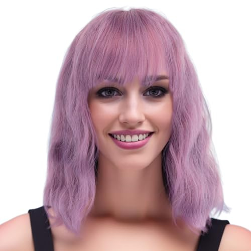 IMISSU Peluca corta y rizada Pelucas de cosplay de cabello afro con sombrero de disfraces de flequillo para mujeres (Morado)