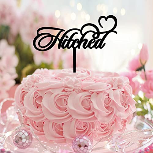 Hitched Cup Cake Topper Monogramm Letter Art Font Cake Cupcake Toppers for Birthday Wedding Baking Cake Decorations Decorative Country Couple Calligraphy Monogram Acrylic Black