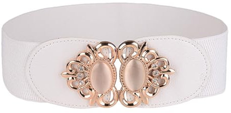 Disimlarl Damen Mantel Breite Taille Gürtel Strass Schnalle Leder Elastische Kummerbunds, weiß, One size
