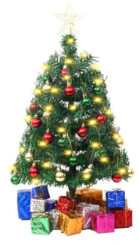 LICHENGTAI Mini Weihnachtsbaum, 60cm Künstlicher Tannenbaum Weihnachtsdeko mit LED Lichterketten Kleiner Künstlich Weihnachtsbaum Geschmückt Weihnachten Deko für Tisch Schreibtisch Zuhause Büro