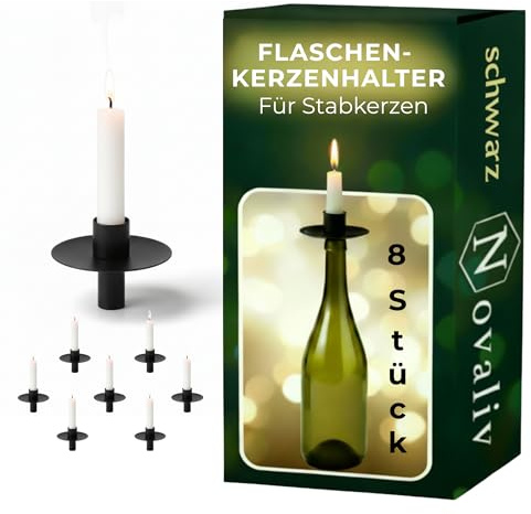 Novaliv 8X Kerzenhalter Flasche Schwarz Eisen Kerzenhalter Flaschenaufsatz für Kerzen ca. 2cm Schwarz Flaschenkerzenhalter Stabkerzen Kerzenständer Stabkerzenhalter Candle Holder Stabkerzentülle