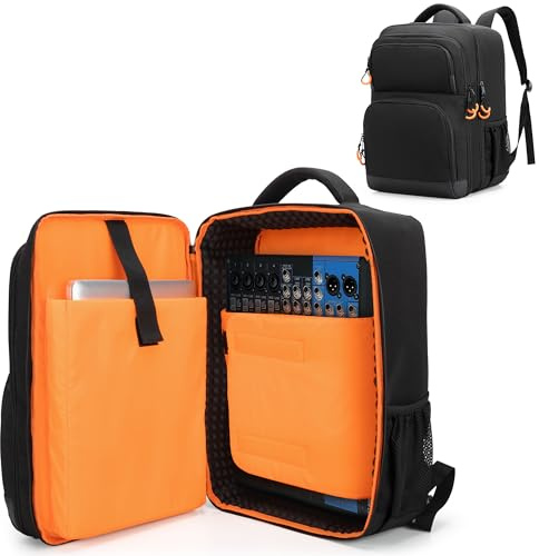 PGmoon DJ-Mixer-Tasche kompatibel mit Behringer Q1202USB / Mackie ProFX8v2 / Yamaha MG10XU / TC-Helicon GoXLR und mehr Mixer, Audio Mixer Bag Rucksack mit mehreren Taschen für Ausrüstung (Patent