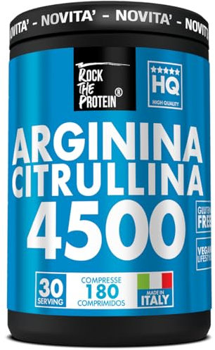 Arginina Citrullina Rock The Protein® 3000mg L arginina pura, 1500mg L citrullina malato, Preworkout Integratori Palestra Pump Resistenza Recupero Muscolare, Aminoacidi Semi Essenziali, 180 Compresse