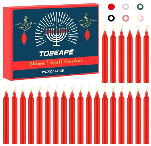 Tobeape 4 Red Christmas Candles Spell Chime Candles, 24 pcs Unscented Mini Pyramid Taper Candle for Witchcraft, Wiccan Altar, Magic Tools, Rituals, Prayer, Meditation and Party Decor