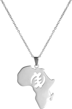 EUEAVAN Afrika-Karten-Halskette für Damen, afrikanische Weisheit, Adinkra-Symbole, afrikanischer Stammesanhänger, geometrische Aushöhlungen, Gye Nyame, ethnischer Schmuck