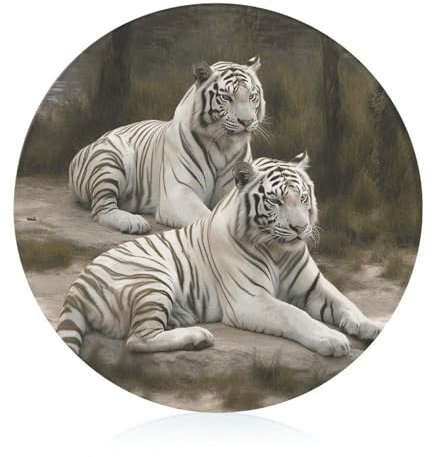 Schneideblock, weiße Tiger, Glasschneidebretter, runde Schneidematte, tragbare Schneidematten für Küchenzubehör, leicht zu reinigen