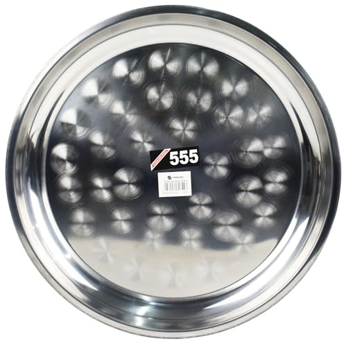 Catergold Stainless Steel Round Serving Tray Plate Food Serveing Catering Restaurant Steel Tray Dinner Platter (60 cm)