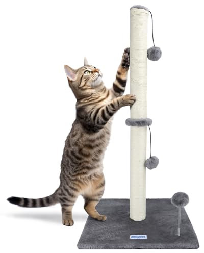 Nobleza Katzen-Kratzbaum, 80 cm Hoch Kratzsäule, Kratzstamm für mittelgroße und große Katzen mit Sisalseil und Plüschball, Grau