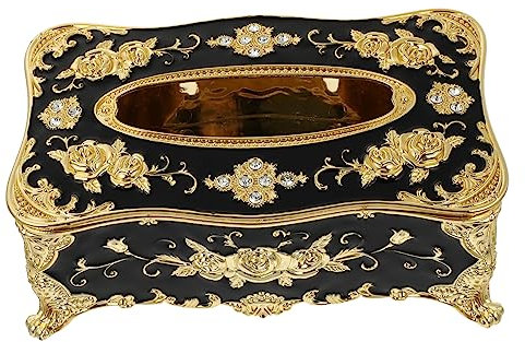 FELTECHELECTR Europäischer Stil Vintage Acryl Tissue Box Taschentuchspender Für Wohnzimmer Und Büro Dekorative Serviettenbox in Schwarz-Gold Für Vielseitigen Einsatz
