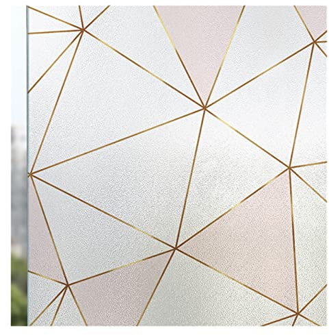 Fensterfolie Selbsthaftend Blumenpflanzenmuster Fenster Milchglasaufkleber undurchsichtige Toilette Anti-Beleuchtung Badezimmerfolie Schattierungsfensterpapier Fensterfolie Bunt(Pink white geometry,60