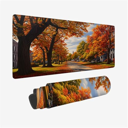 Mauspad XXL 800x400x3mm,Mousepad Herbst Schreibtischunterlage,Landschaft Mauspad Gaming mit Genähten Kanten,Wasserdicht Mouse Pad,rutschfeste Gummibasis Desk Mat,Gaming Accessories for Desk Q1-715