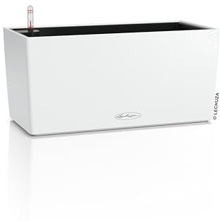 LECHUZA-Pflanzgefäß BALCONERA Color 40 weiß, Balkonkasten mit Bewässerungssystem, Wasserstandsanzeiger und Pflanzeinsatz, Matte Oberfläche, 40 x 19 x 19 cm, 15479