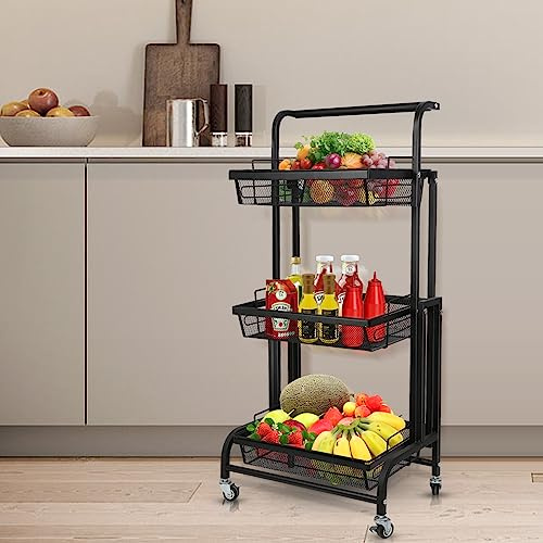 VIIROUD Kitchen Storage Baskets Stand -Fruit Basket Metal Fruit Bowl, Bread Baskets Detachable Fruit Holder, Design for Fruits Breads Vegetables Snack (30 * 44 * 94.5cm-trois couches-noir)