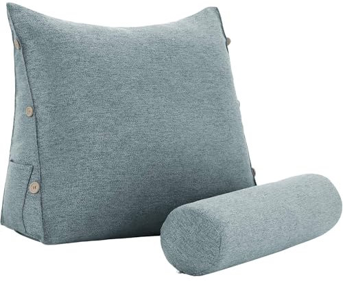 strusery Almohada de lectura para adultos, almohada de apoyo para la espalda con cojín lumbar, almohada para leer, ver la televisión y relajarse (poliéster-gris)