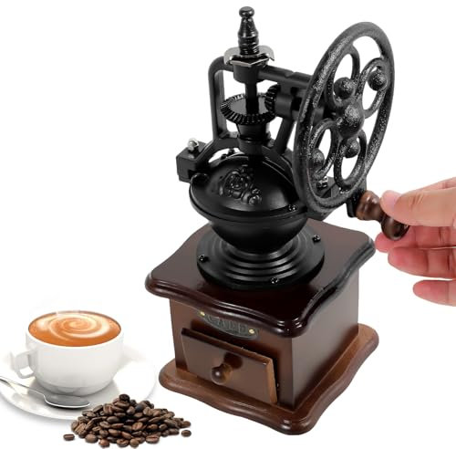 Molinillo de café manual, molinillo de granos de café de madera con recipiente colector, versátil molinillo de café retro de madera de estilo británico, ajuste grueso ajustable para el hogar y la