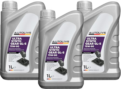 AUTOLIVE Aceite 75W90 Ultra Synth Gear API GL-4 GL-5 LS – Aceite Sintético para Transmisión Manual y Diferencial –Pack de 3 x 1L = 3L
