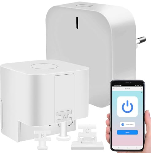 Luminea Home Control Fingerbot WLAN: Smarter Schalter-Aufsatz für Schalter & Taster, Sprachsteuerung +GW (App, Bluetooth, Funk-Aufsatz, Switch)