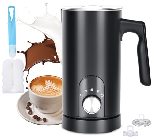 AUFXKOO 5-in-1 Milk Frother and Steamer,12oz/350ml Electric Milk Steamer,Automatic Cold and Hot Foam maker for Lattes,Coffee,Macchiato,Matcha,Non-stick Coating Interior.(Black）