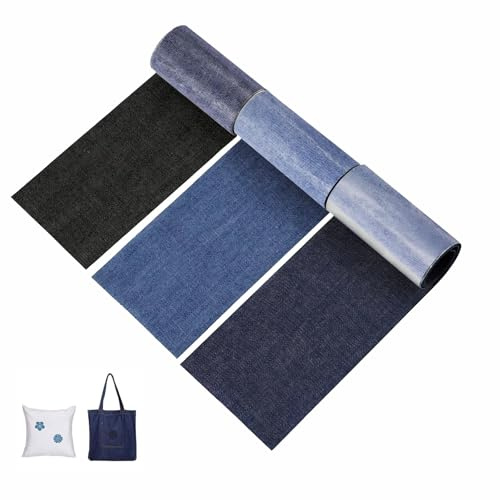 3 Rotoli Toppe Termoadesive Jeans Denim da Stirare Cotone Patch 51x8cm Quadrato Decorazion Riparazione Toppe Patch per Riparare Vestiti
