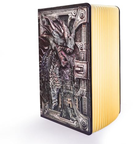 QXMGCBOK Dragon Book Light for Fantasy Decor - 3-Color Changing LED Desk Lamp, Vintage Night Light for Reading, Unique Gifts for Book Lovers