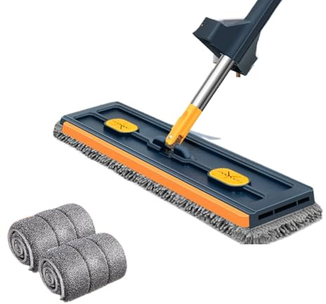 dwxnauixl Mop di disidratazione autonomo Secchio di lavaggio grande Mop in vetro per angoli allargato per pavimenti con pulizia a disidratazione, blu+2 mocio
