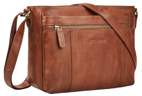 STILORD Bianca Mittelgroße Ledertasche Damen Handtasche Schwarz Mittelgroß Echtleder Damentasche Vintage Umhängetasche Leder Schultertasche Crossbody Bag mit Reißverschluss