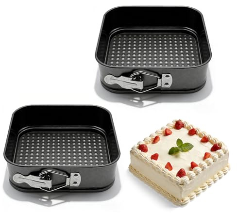 LUPATDY 2 moldes cuadrados de 15 cm, molde desmontable pequeño con revestimiento antiadherente, molde para tartas con base plana, moldes pequeños para hornear pasteles con fondo plano, color negro