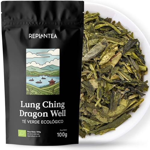 REPLANTEA Té Verde Lung Ching Dragon Well Ecológico 100g | Auténtico Té Chino Premium de Hojas Planas | Sabor Suave y Tostado | Longjing a Granel