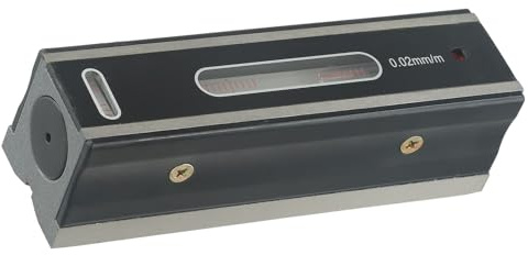 FACAIIO Nivel de burbuja de grado industrial con resolución de 0,02 mm/m, cuerpo de acero con base de ranura en V, para precisión para medición en ingeniería y alineación de maquinaria