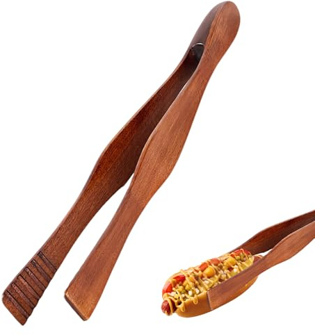 Wooden Food Tongs, Brown, 26.5 cm Length 6.5 cm Opening for Bread Toast Sausage Salad BBQ Buffet Grill Pastry Easy Clean Heat Resistant Kitchen Utensil