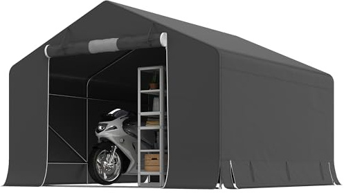 Outsunny Tenda da garage 300 x 300 x 210 cm, impermeabile, con porta arrotolabile con cerniera e parete laterale, finestra, guanti resistenti alle intemperie, tenda per attrezzi da giardino