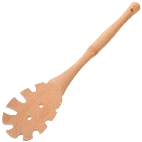 LOPUNER Holz Pasta Servierlöffel mit Gelochtem Design Nudellöffel aus Buche für Schonendes Portionieren von Spaghetti Küchenwerkzeug für Pasta Zubereitung und Servieren