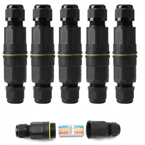 5Pcs IP68 Outdoor Junction Box with 3-Way Connector | For 4-10mm cables with push terminals, suitable for garden lighting and exterior wiring protection.