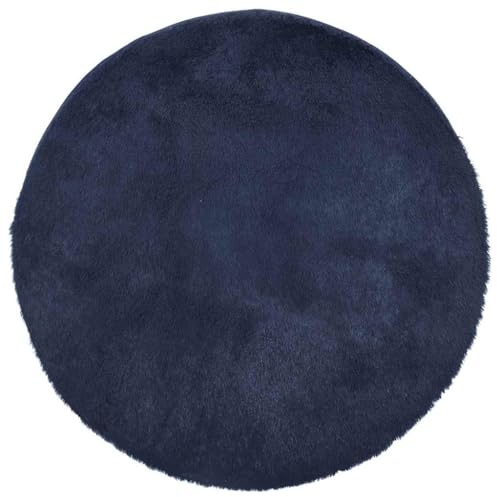 Mhdvray Shaggy-Teppich NAVARRA Rund 160x160 cm Marineblau - Hochflor Teppich für Wohnzimmer und Schlafzimmer - Weicher Langflor-Teppich aus Polyester mit Rutschfester Unterseite